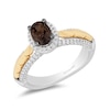 Thumbnail Image 1 of Enchanted Disney Pocahontas Oval Smoky Quartz and 1/3 CT. T.W. Diamond Frame Engagement Ring in 14K Two-Tone Gold