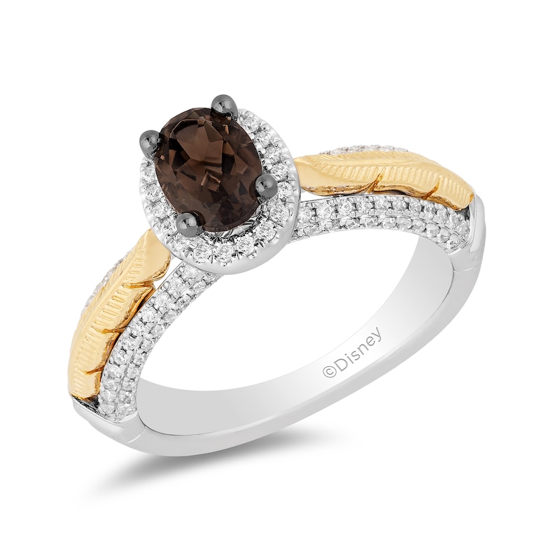 Main Image 1 of Enchanted Disney Pocahontas Oval Smoky Quartz and 1/3 CT. T.W. Diamond Frame Engagement Ring in 14K Two-Tone Gold