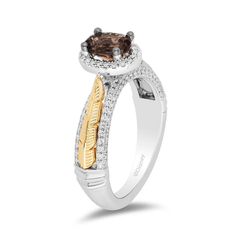 Main Image 2 of Enchanted Disney Pocahontas Oval Smoky Quartz and 1/3 CT. T.W. Diamond Frame Engagement Ring in 14K Two-Tone Gold