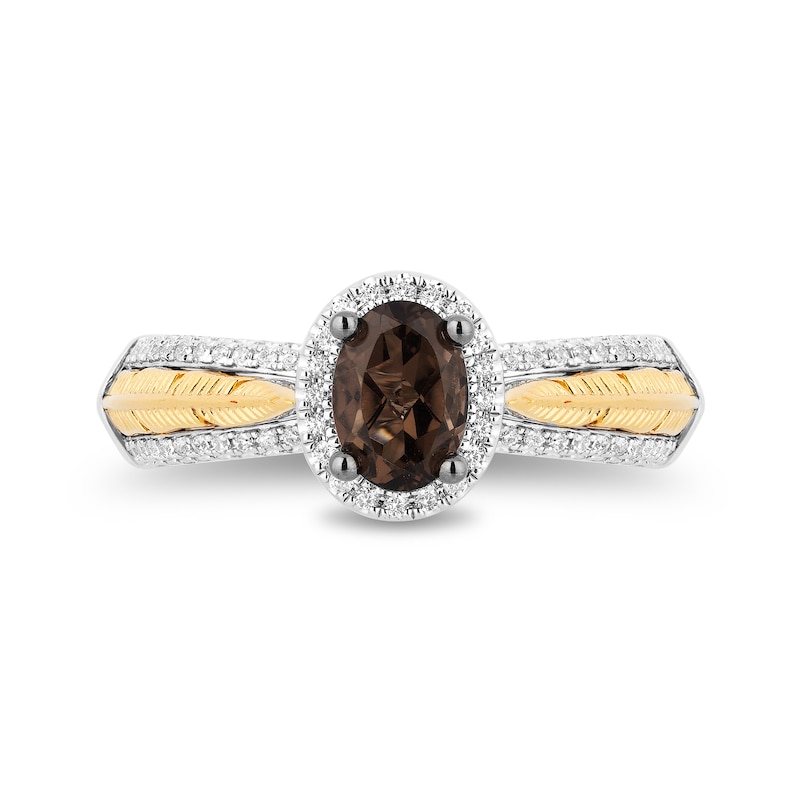 Main Image 4 of Enchanted Disney Pocahontas Oval Smoky Quartz and 1/3 CT. T.W. Diamond Frame Engagement Ring in 14K Two-Tone Gold