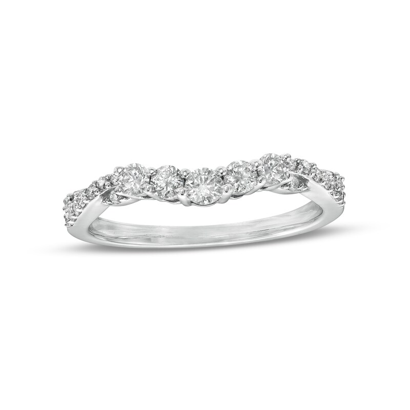 Main Image 1 of 3/8 CT. T.W. Diamond Twist Shank Contour Band in 14K White Gold