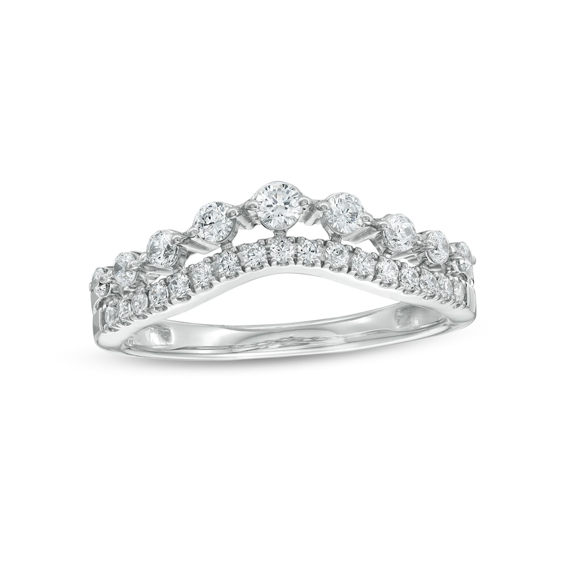 Main Image 1 of 1/2 CT. T.W. Diamond Contour Double Row Anniversary Band in 14K White Gold
