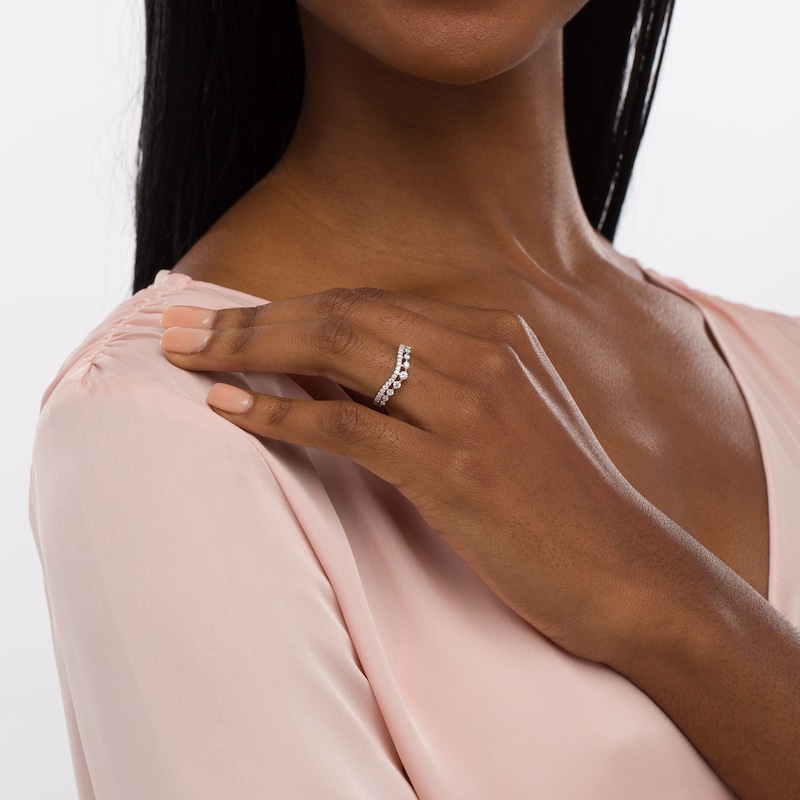 Main Image 2 of 1/2 CT. T.W. Diamond Contour Double Row Anniversary Band in 14K White Gold
