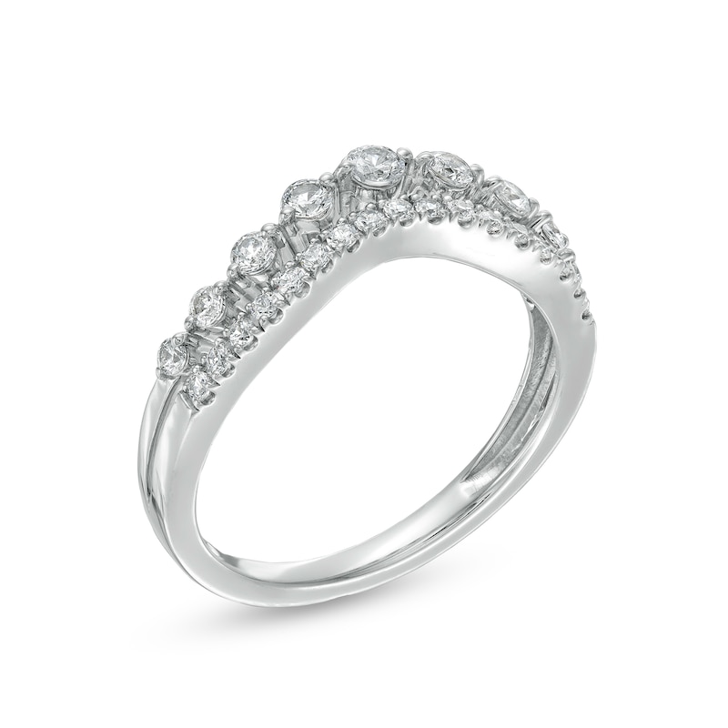 Main Image 3 of 1/2 CT. T.W. Diamond Contour Double Row Anniversary Band in 14K White Gold