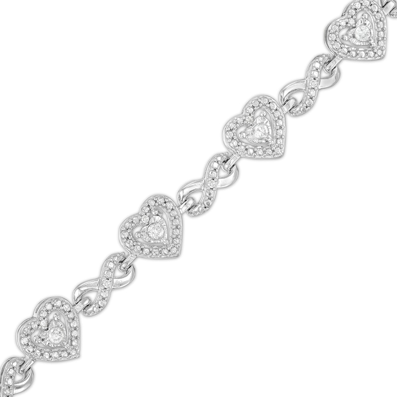 Zales 1/5 Ct. T.W. Diamond Heart Assorted Charm Bracelet in Sterling Silver