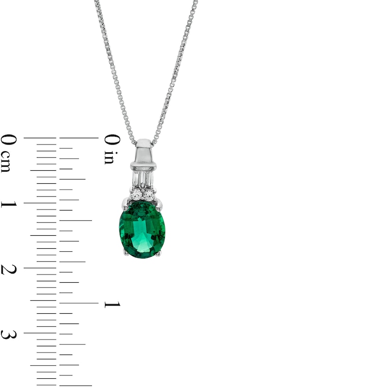 Main Image 3 of Oval Lab-Created Emerald with Baguette and Round White Lab-Created Sapphire Drop Pendant and Ring Set in Sterling Silver