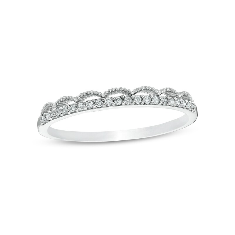 Main Image 1 of 1/10 CT. T.W. Diamond Vintage-Style Scallop Edge Anniversary Band in 10K White Gold