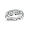 Thumbnail Image 1 of Men's 1/2 CT. T.W. Diamond Five Stone Beveled Edge Wedding Band in 10K White Gold