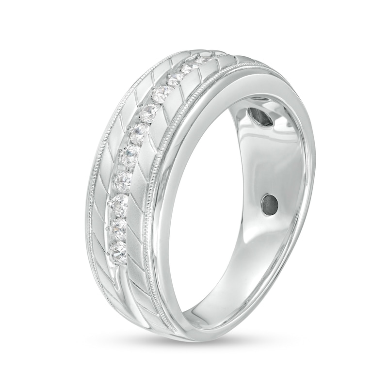 1/2 CT. T.W. Diamond Slant Grooved Vintage-Style Wedding Band in 10K White Gold - Size 10