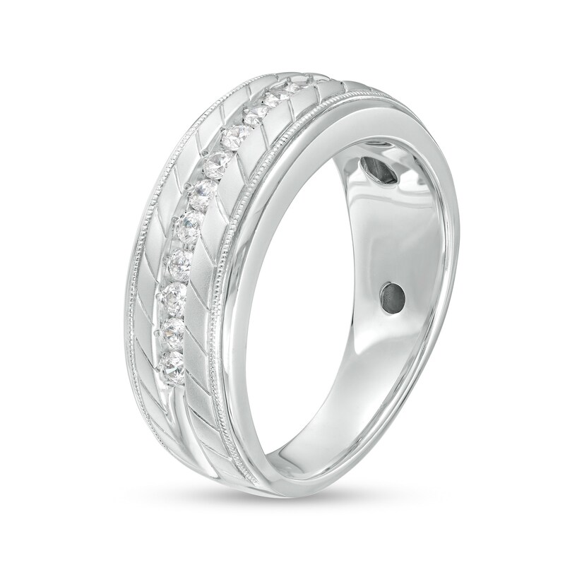 Main Image 2 of 1/2 CT. T.W. Diamond Slant Grooved Vintage-Style Wedding Band in 10K White Gold - Size 10