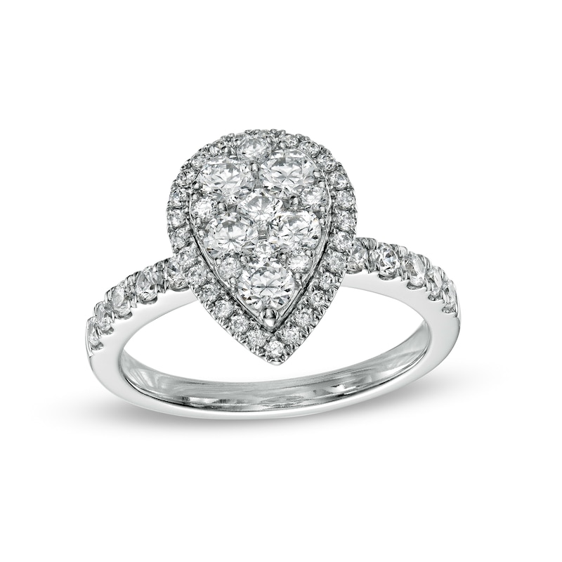 1-1/4 CT. T.W. Composite Pear Diamond Frame Engagement Ring in 14K White Gold