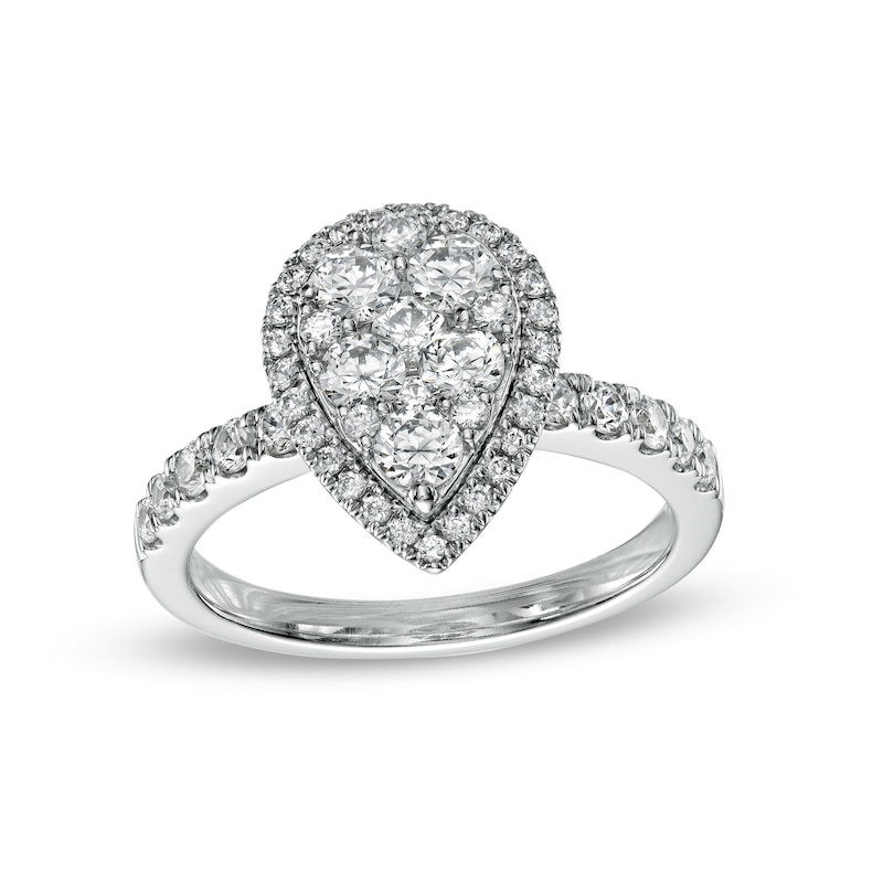 Main Image 1 of 1-1/4 CT. T.W. Composite Pear Diamond Frame Engagement Ring in 14K White Gold