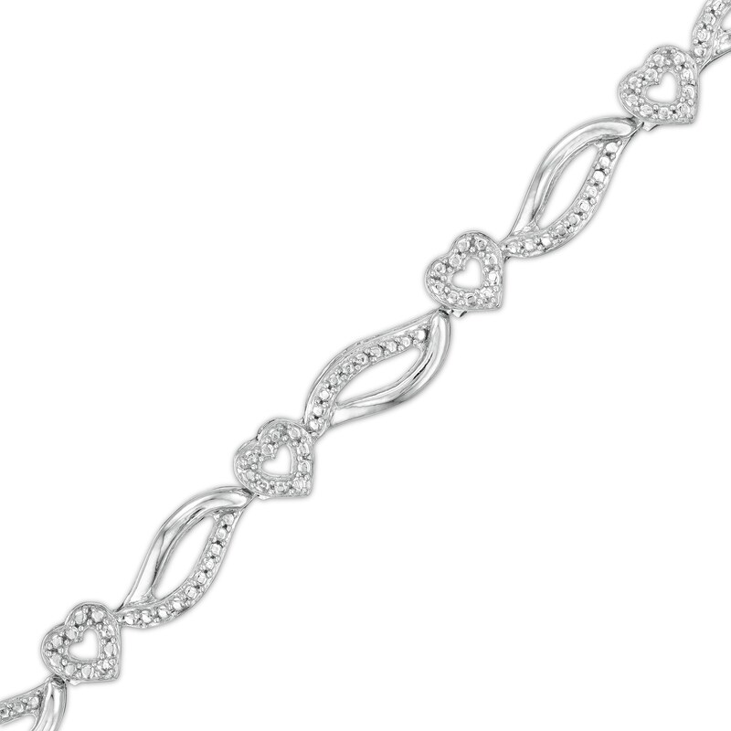 Main Image 1 of Diamond Accent Alternating Heart Wave Link Bracelet in Sterling Silver – 7.5"