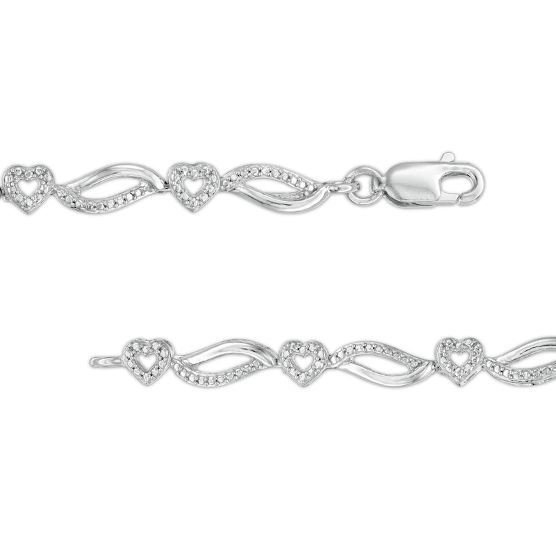 Main Image 3 of Diamond Accent Alternating Heart Wave Link Bracelet in Sterling Silver – 7.5"