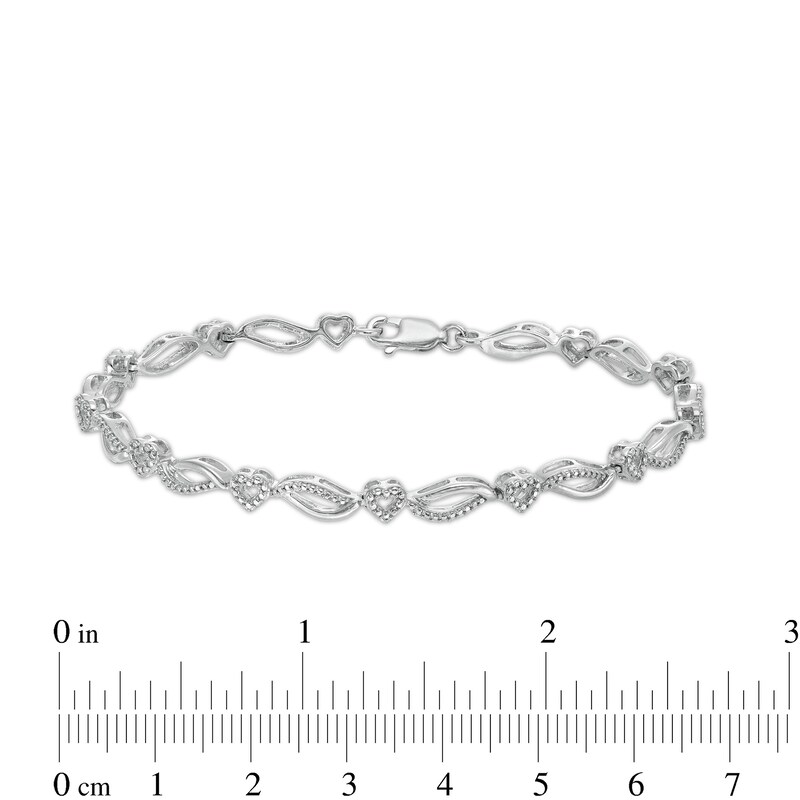 Main Image 4 of Diamond Accent Alternating Heart Wave Link Bracelet in Sterling Silver – 7.5"