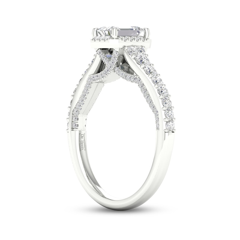 Trouvaille Collection 1-1/3 CT. T.W. DeBeers®-Graded Emerald-Cut Diamond Frame Engagement Ring in Platinum (F/SI2)