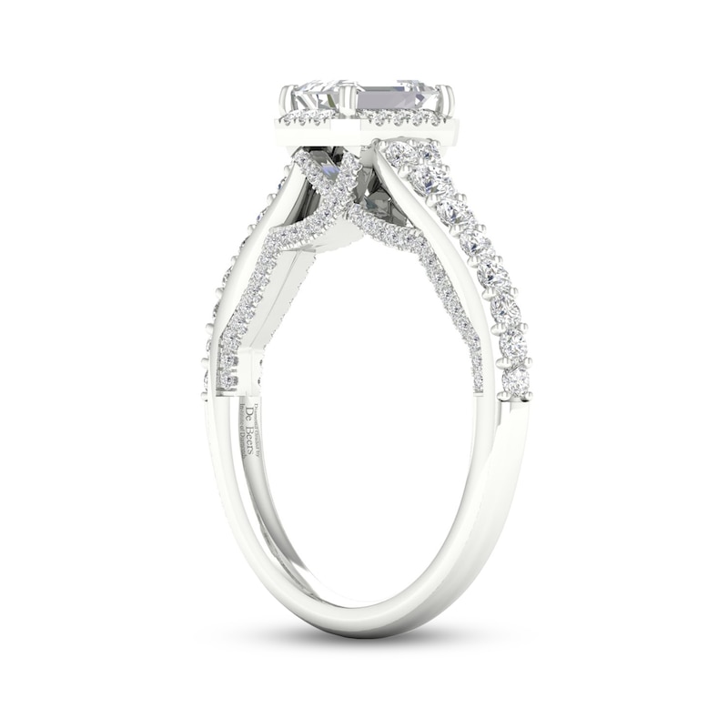 Main Image 2 of Trouvaille Collection 1-1/3 CT. T.W. DeBeers®-Graded Emerald-Cut Diamond Frame Engagement Ring in Platinum (F/SI2)