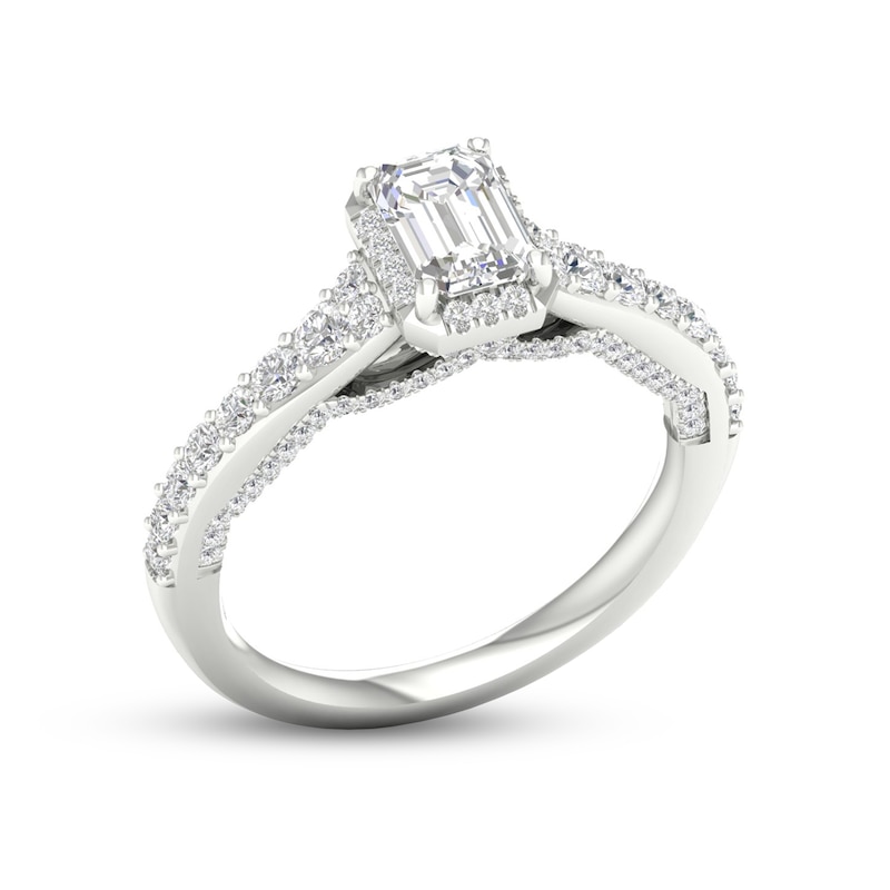 Trouvaille Collection 1-1/3 CT. T.W. DeBeers®-Graded Emerald-Cut Diamond Frame Engagement Ring in Platinum (F/SI2)