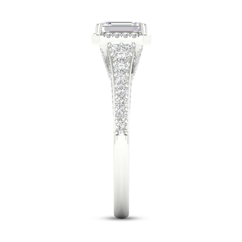 Trouvaille Collection 1-1/3 CT. T.W. DeBeers®-Graded Emerald-Cut Diamond Frame Engagement Ring in Platinum (F/SI2)