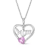 Thumbnail Image 0 of 6.0mm Heart-Shaped Pink Lab-Created Sapphire and Diamond Accent Beaded "MOM" Heart Pendant in Sterling Silver