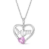 Thumbnail Image 1 of 6.0mm Heart-Shaped Pink Lab-Created Sapphire and Diamond Accent Beaded "MOM" Heart Pendant in Sterling Silver