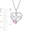 Thumbnail Image 1 of 6.0mm Heart-Shaped Pink Lab-Created Sapphire and Diamond Accent Beaded "MOM" Heart Pendant in Sterling Silver