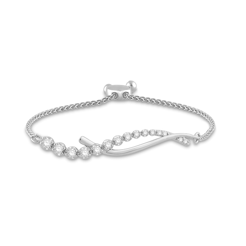 Main Image 1 of 1/3 CT. T.W. Diamond Graduated Twist Bolo Bracelet in 10K White Gold - 8.25"