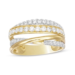 1 CT. T.W. Diamond Cross-Over Multi-Row Ring in 10K Gold