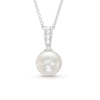 Thumbnail Image 0 of EFFY™ Collection 10.0mm Cultured Freshwater Pearl and 1/15 CT. T.W. Baguette Diamond Drop Pendant in 14K White Gold