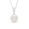 Thumbnail Image 1 of EFFY™ Collection 10.0mm Freshwater Cultured Pearl and 1/15 CT. T.W. Baguette Diamond Drop Pendant in 14K White Gold