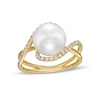Thumbnail Image 0 of EFFY™ Collection Cultured Freshwater Pearl and 1/4 CT. T.W. Diamond Bypass Crossover Split Shank Ring in 14K Gold