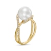 Thumbnail Image 2 of EFFY™ Collection Cultured Freshwater Pearl and 1/4 CT. T.W. Diamond Bypass Crossover Split Shank Ring in 14K Gold