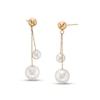 Thumbnail Image 1 of EFFY™ Collection Freshwater Cultured Pearl Graduated Duo Chain Dangle Double Drop Earrings in 14K Gold