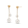 Thumbnail Image 0 of EFFY™ Collection Cultured Freshwater Pearl Graduated Duo Chain Dangle Double Drop Earrings in 14K Gold