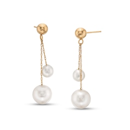 EFFY™ Collection Cultured Freshwater Pearl Graduated Duo Chain Dangle Double Drop Earrings in 14K Gold