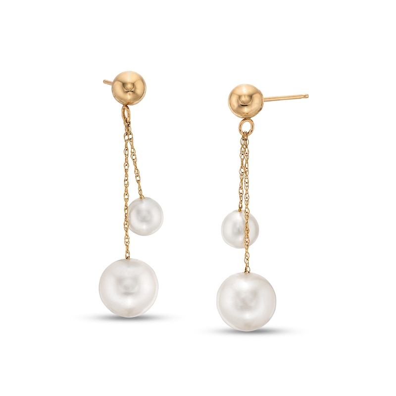 Main Image 1 of EFFY™ Collection Freshwater Cultured Pearl Graduated Duo Chain Dangle Double Drop Earrings in 14K Gold