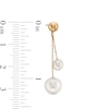Thumbnail Image 2 of EFFY™ Collection Freshwater Cultured Pearl Graduated Duo Chain Dangle Double Drop Earrings in 14K Gold