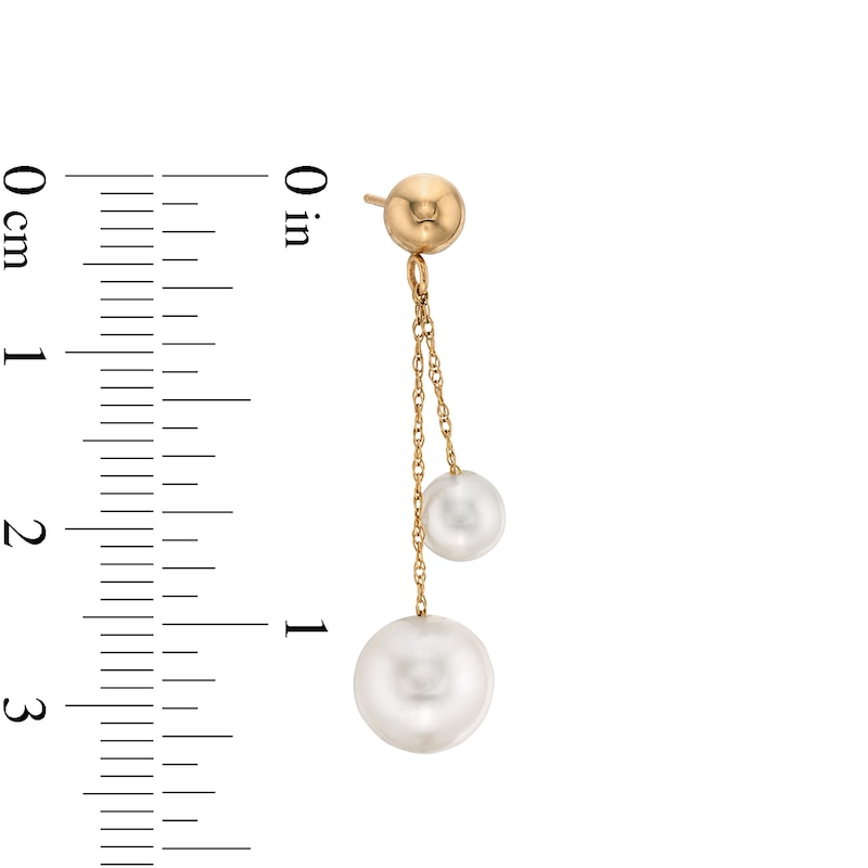Main Image 2 of EFFY™ Collection Freshwater Cultured Pearl Graduated Duo Chain Dangle Double Drop Earrings in 14K Gold