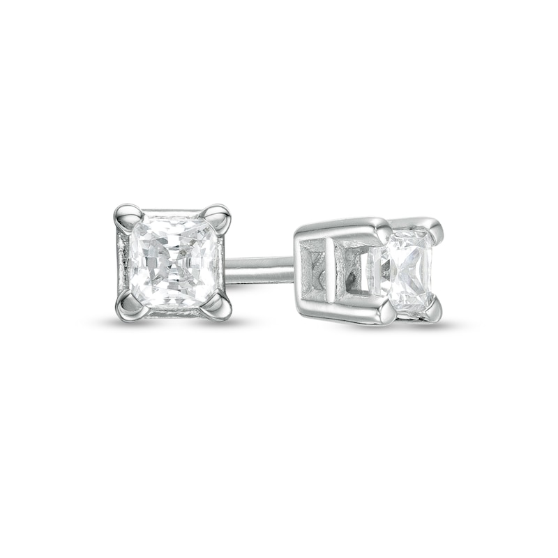 Main Image 1 of 1/10 CT. T.W. Princess-Cut Diamond Solitaire Stud Earrings in 14K White Gold (J/I2)