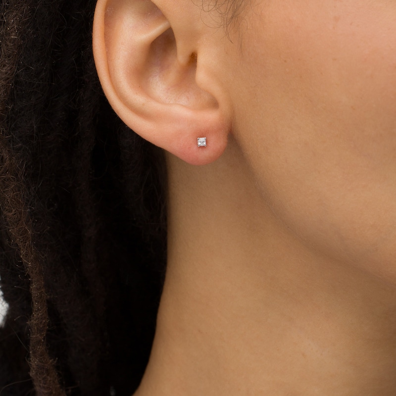 Main Image 2 of 1/10 CT. T.W. Princess-Cut Diamond Solitaire Stud Earrings in 14K White Gold (J/I2)
