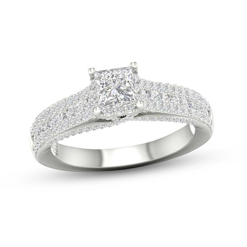Trouvaille Collection 1-1/4 CT. T.W. DeBeers®-Graded Princess-Cut Diamond Edge Engagement Ring in Platinum (F/I1)