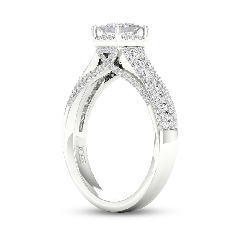 Trouvaille Collection 1-1/4 CT. T.W. DeBeers®-Graded Princess-Cut Diamond Edge Engagement Ring in Platinum (F/I1)
