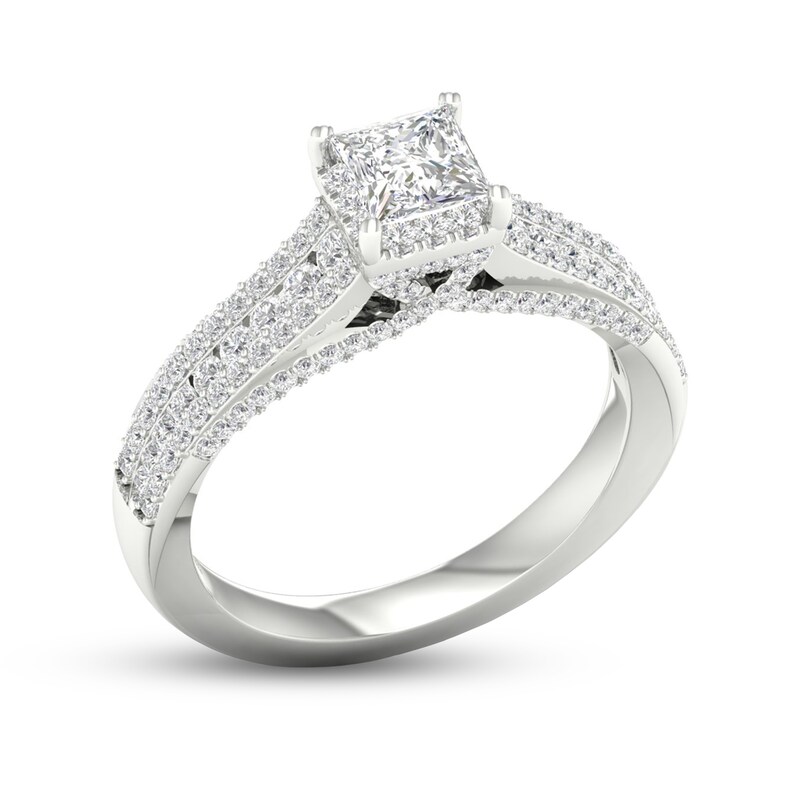 Trouvaille Collection 1-1/4 CT. T.W. DeBeers®-Graded Princess-Cut Diamond Edge Engagement Ring in Platinum (F/I1)
