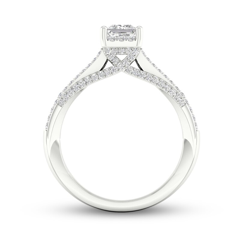 Trouvaille Collection 1-1/4 CT. T.W. DeBeers®-Graded Princess-Cut Diamond Edge Engagement Ring in Platinum (F/I1)