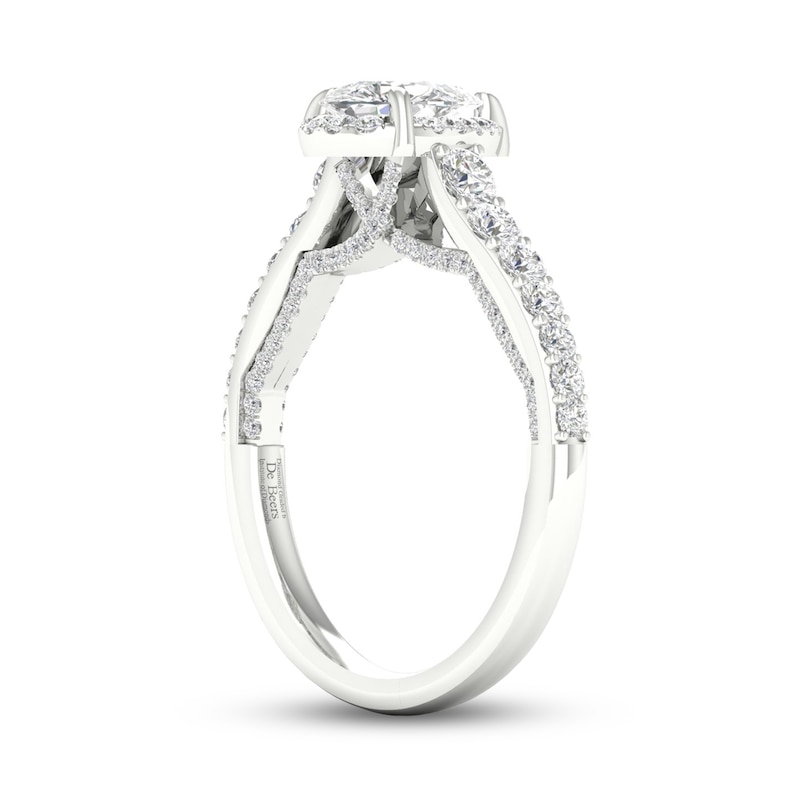 Main Image 2 of Trouvaille Collection 1-3/8 CT. T.W. DeBeers®-Graded Pear-Shaped Diamond Frame Engagement Ring in Platinum (F/SI2)