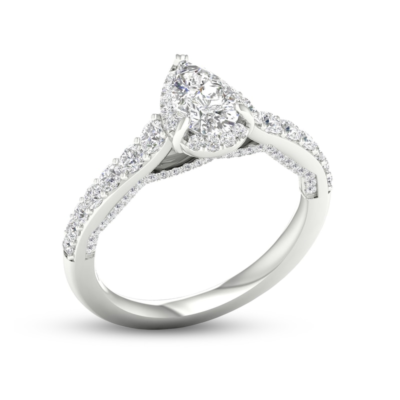 Main Image 3 of Trouvaille Collection 1-3/8 CT. T.W. DeBeers®-Graded Pear-Shaped Diamond Frame Engagement Ring in Platinum (F/SI2)