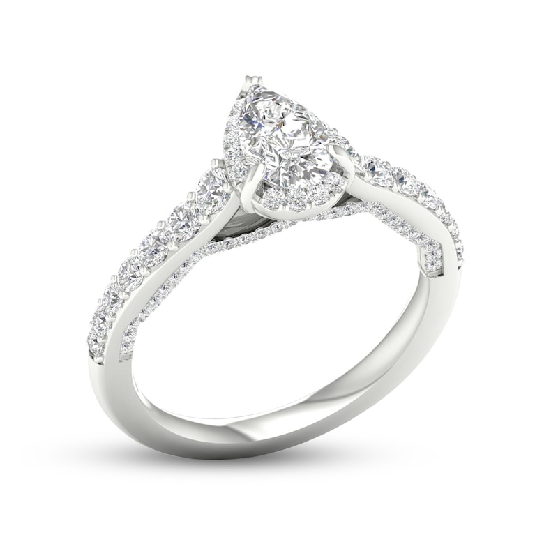 Trouvaille Collection 1-3/8 CT. T.W. DeBeers®-Graded Pear-Shaped Diamond Frame Engagement Ring in Platinum (F/SI2)