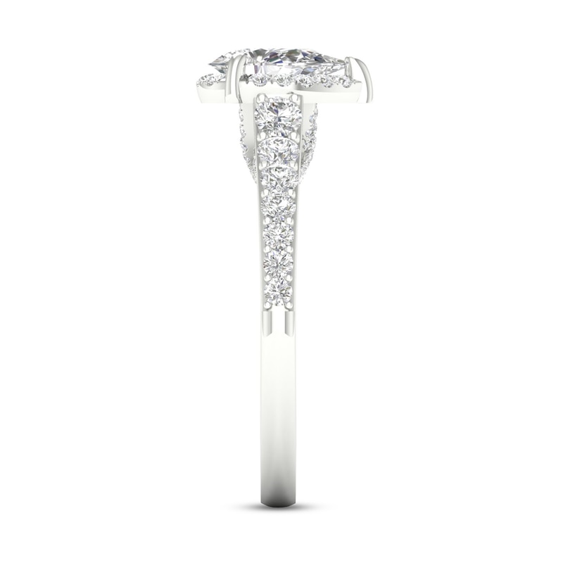Main Image 5 of Trouvaille Collection 1-3/8 CT. T.W. DeBeers®-Graded Pear-Shaped Diamond Frame Engagement Ring in Platinum (F/SI2)
