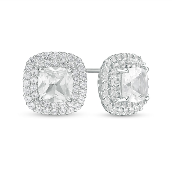 6.0mm Cushion-Cut Lab-Created White Sapphire Double Frame Stud Earrings in Sterling Silver 6.0mm Cushion-Cut Lab-Created White Sapphire Double Frame Stud Earrings in Sterling Silver