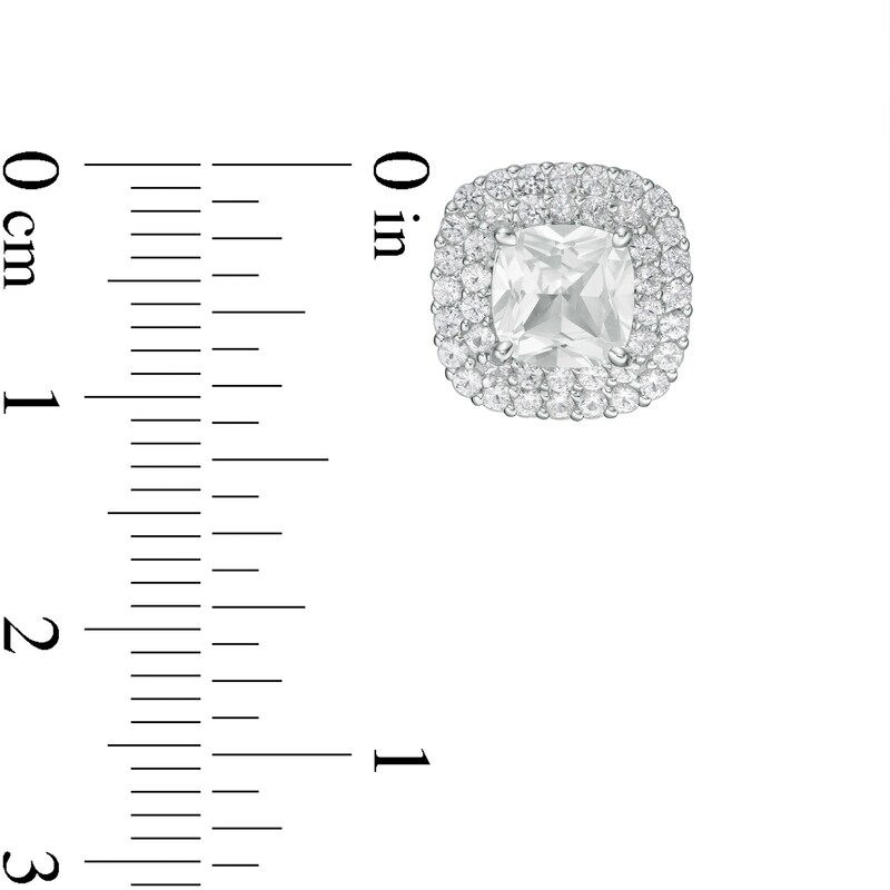 Main Image 3 of 6.0mm Cushion-Cut Lab-Created White Sapphire Double Frame Stud Earrings in Sterling Silver